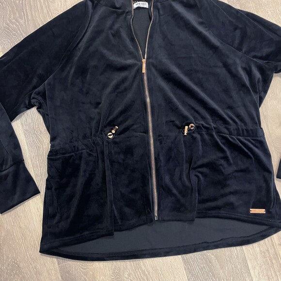 Nine West Active Black Velvet Zip Up Hoodie Large - Picture 3 of 9